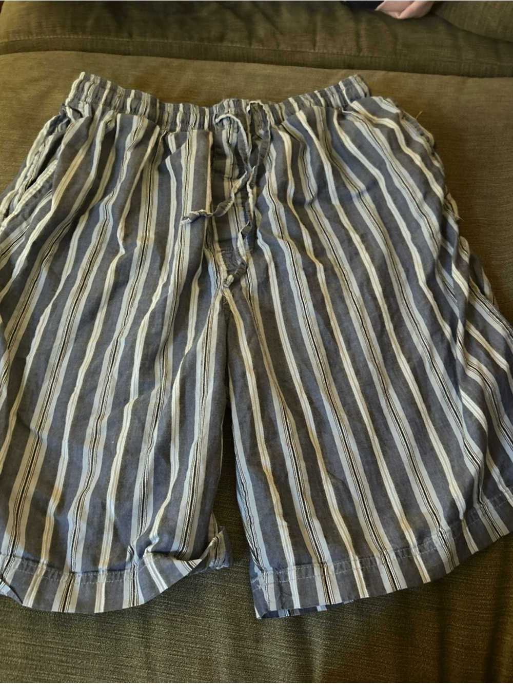 Striped Drawstring Linen-Blend Shorts in Blue and White Nautica Size Small
